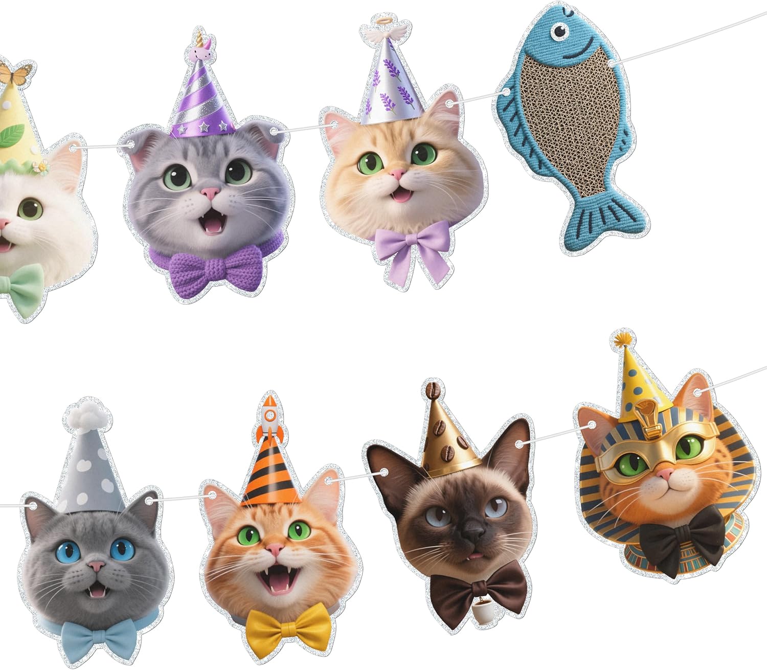 Cat Decoration Banner, Cute cat Wearing Birthday hat, cat Themed Party Banner - Image 6
