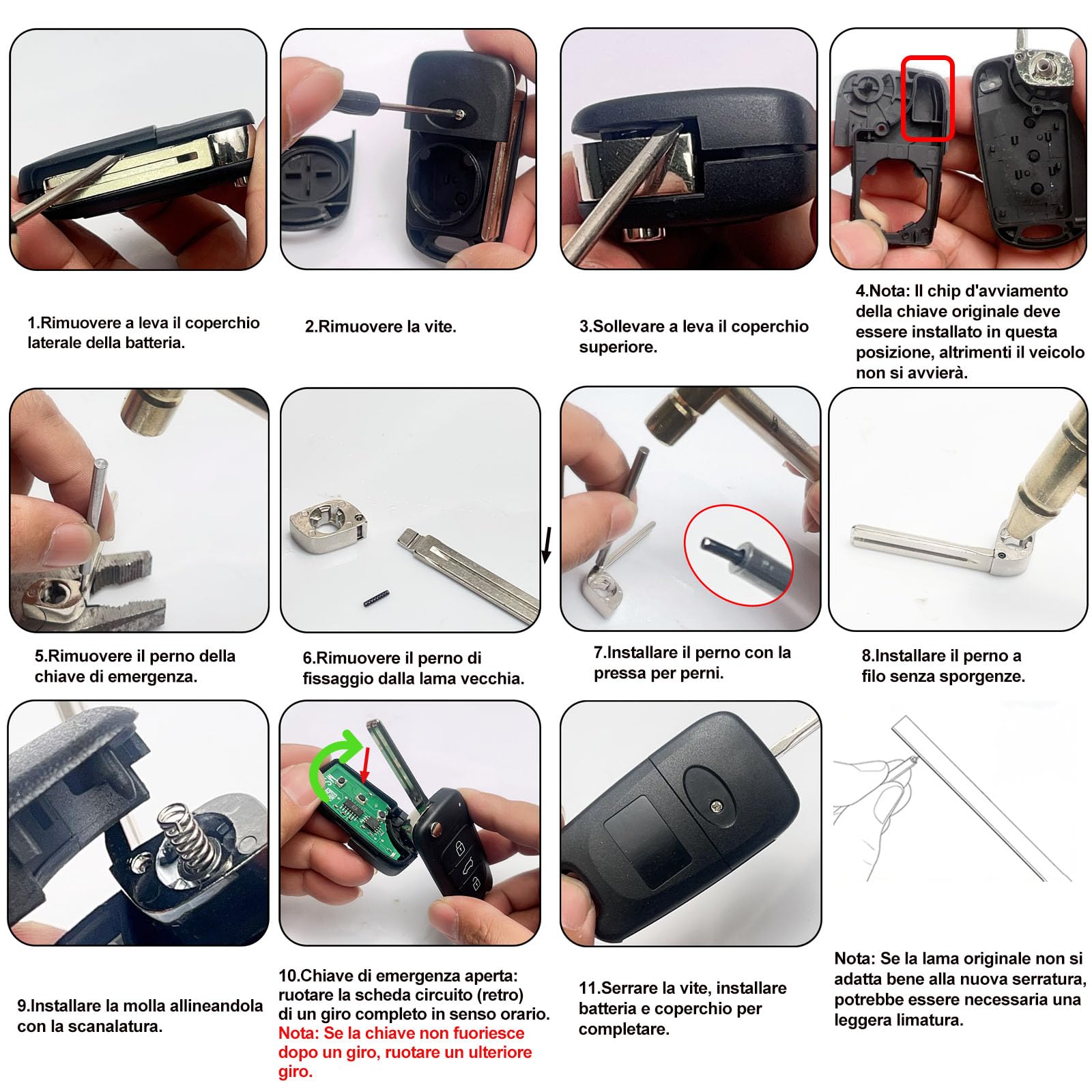 SUPALAND Guscio Chiave di Ricambio a 3 Tasti Per Telecomando Auto Compatibile con Hyundai i10 i20 i30 ix20 ix35 Kia Rio Ceed Sportage Venga Soul Sorento