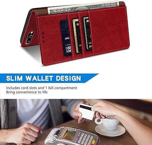 Miniatura 4 de ZZXX Funda tipo cartera para iPhone 7 PlusiPhone 8 Plus con bloqueo RFID, ranura para tarjetas, función atril, cierre magnético, funda protectora de