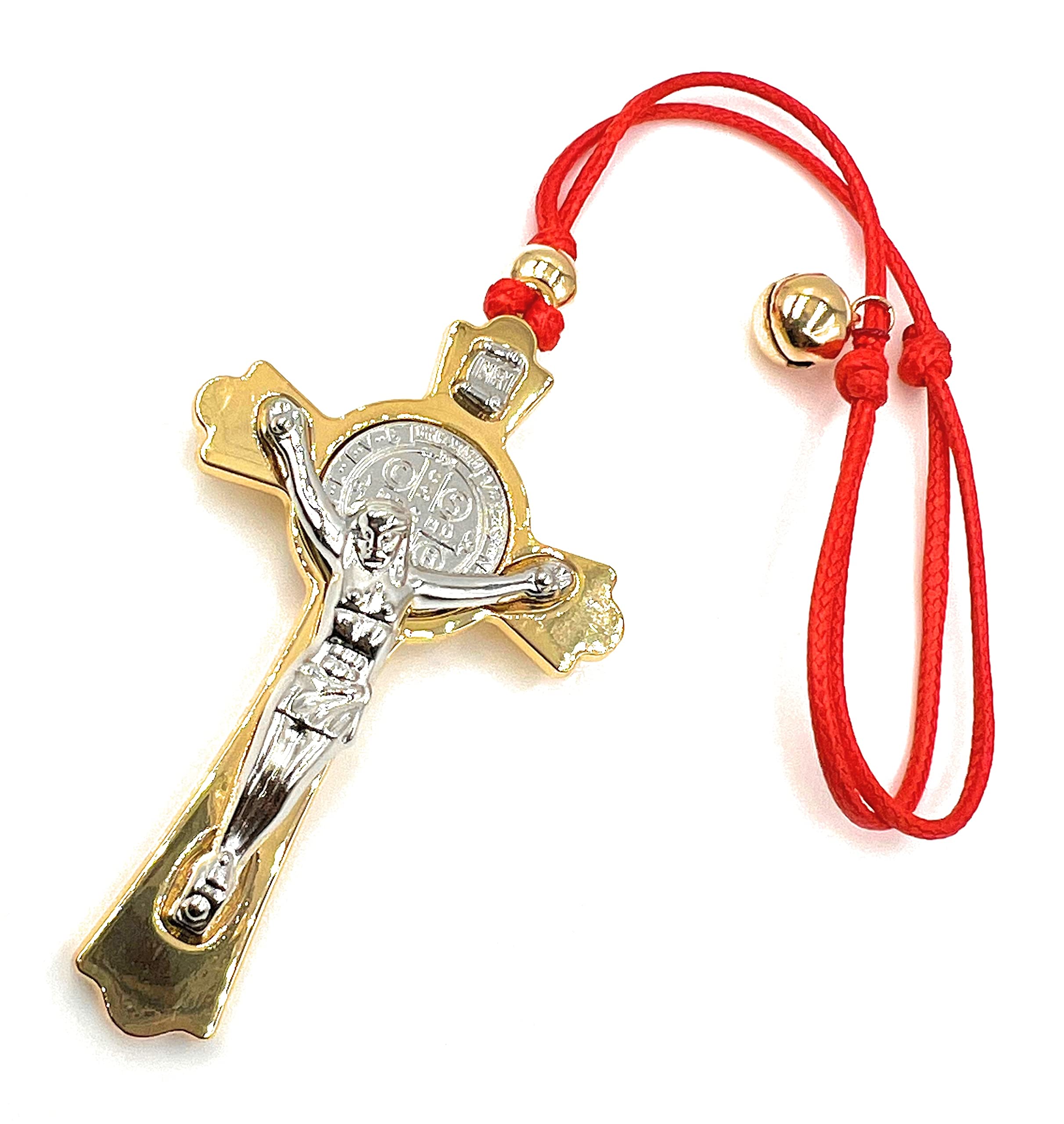 SIFRIMANIA Protection for Home from Evil and Bad Energy, Spiritual Saint Benedict Cross for Door, Wall, Car Hanger Adjustable Cord (Red)