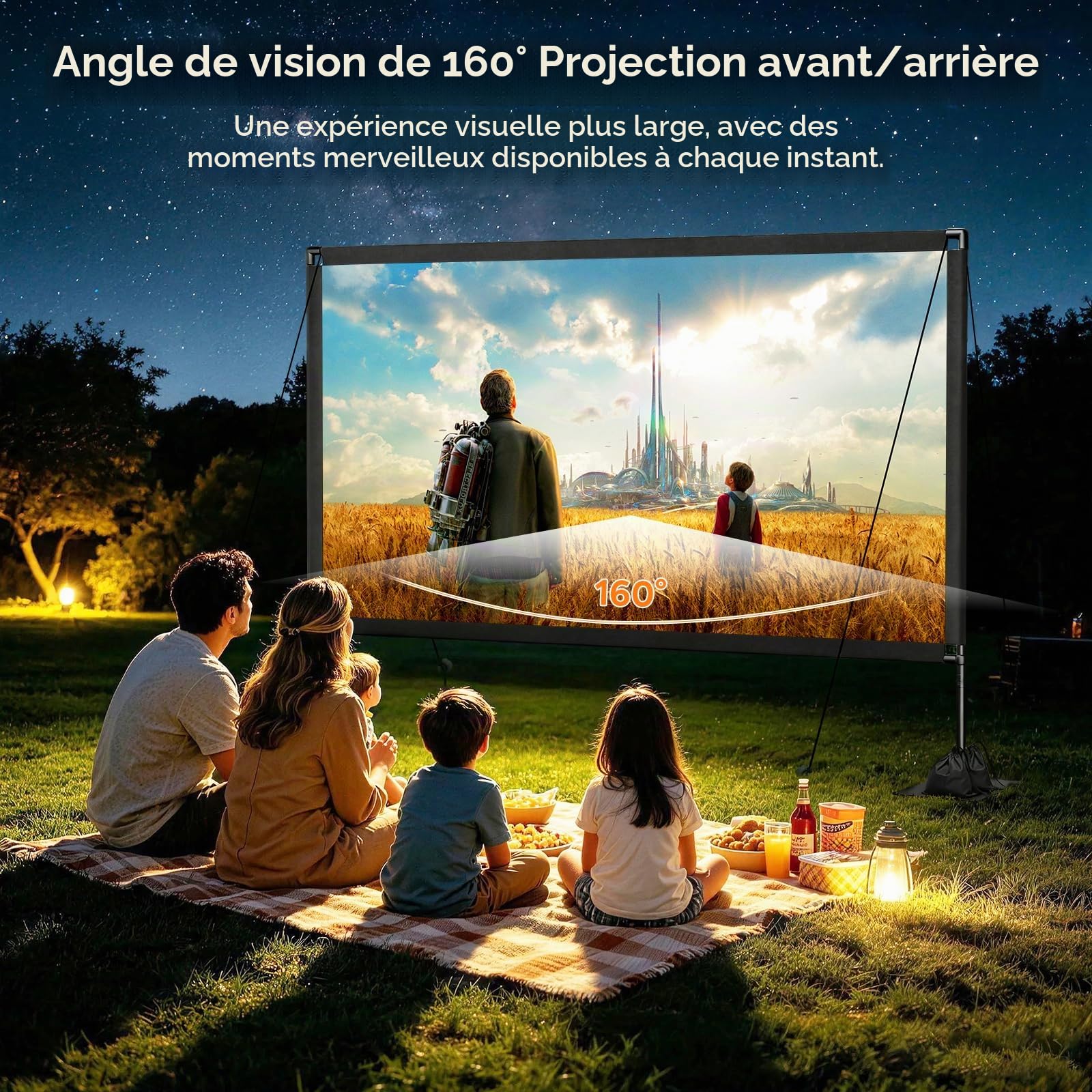 Écran de projection 120" avec trépied 16:9 4K HD portable sans plis - Projection avant et arrière pour intérieur et extérieur - Sac de transport inclus - Idéal pour home cinéma, jardin et camping