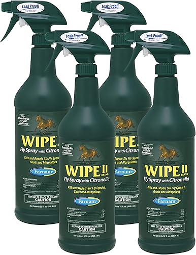 Miniatura 12 de Farnam Wipe II - Aerosol para moscas de caballo con citronela, ayuda de aseo y acondicionador de pelaje, 32 onzas líquidas, botella de un cuarto