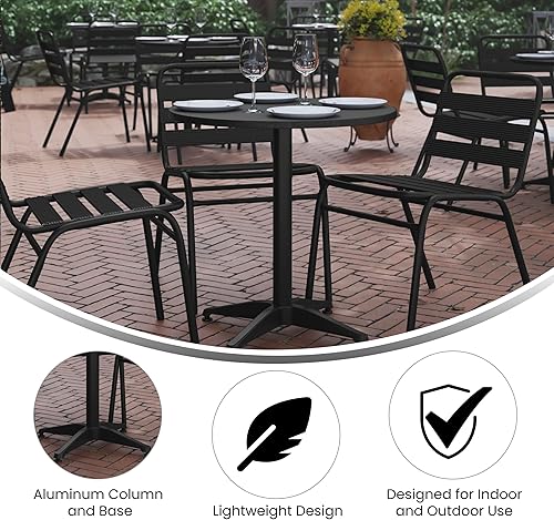 Miniatura 4 de Flash Furniture Mellie - Mesa redonda de metal para interiores y exteriores de 27.5 pulgadas con base, color negro