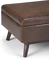 Vista 6 de SIMPLIHOME Owen Coffee Table Storage Ottoman - 34 inch Wide Upholstered Vegan Leather Rectangular Lift-Top Ottoman in Distressed Chestnut Brown