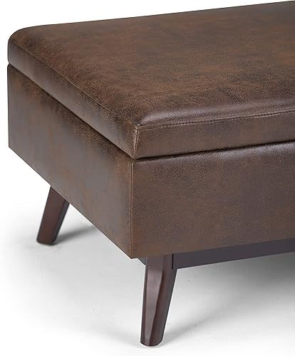 Miniatura 6 de Simpli Home Owen - Mesa para café otomana rectangular de 34 pulgadas de ancho con almacenamiento superior, reposapiés de cóctel en tapizado de piel