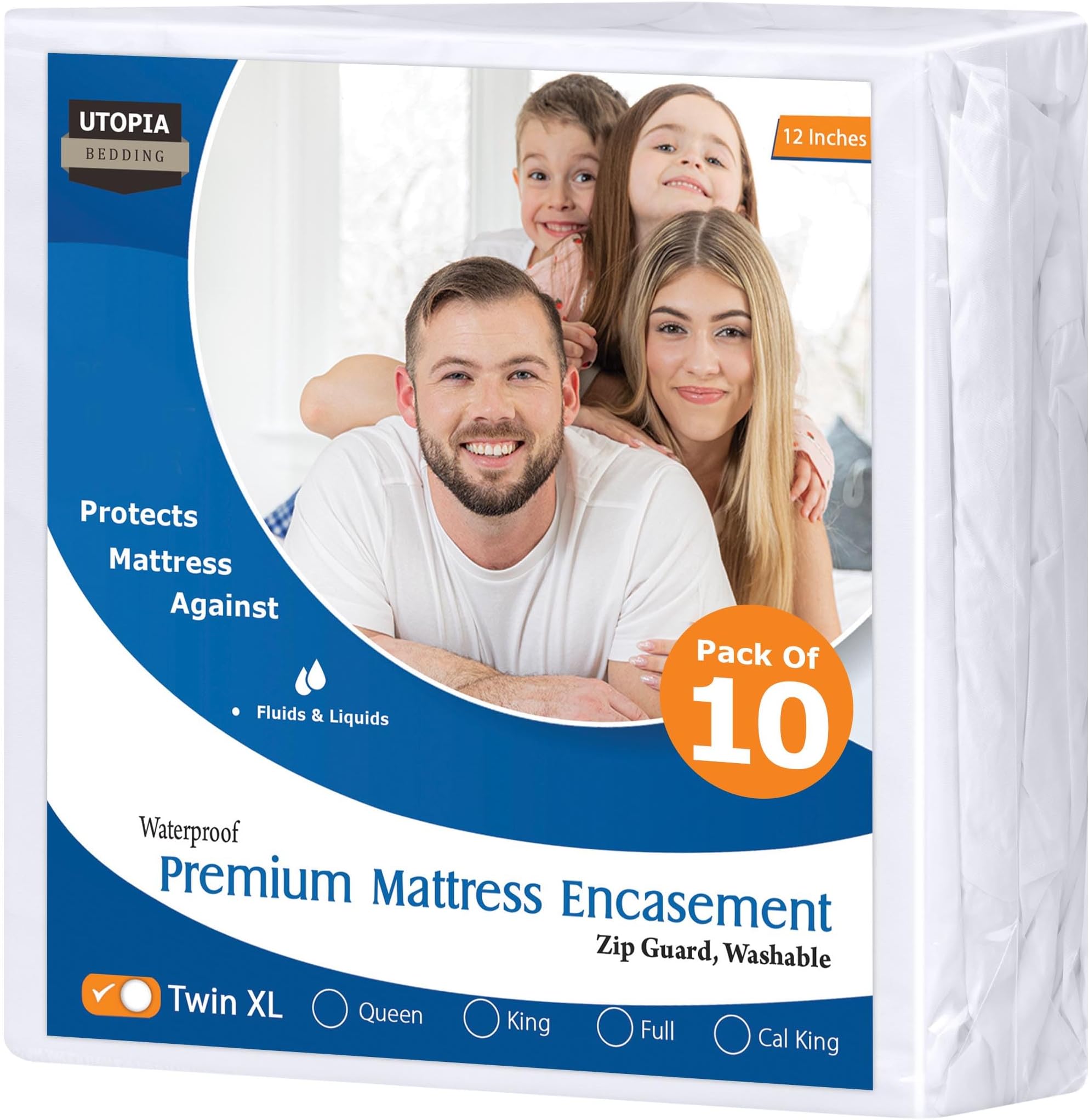Utopia Bedding Premium Waterproof Bed Bug Mattress Cover, Twin XL Zippered Mattress Protector, 12 Inches Deep, Dust Mite Proof 6-Sided Mattress Encasement for Bed (Pack of 10)