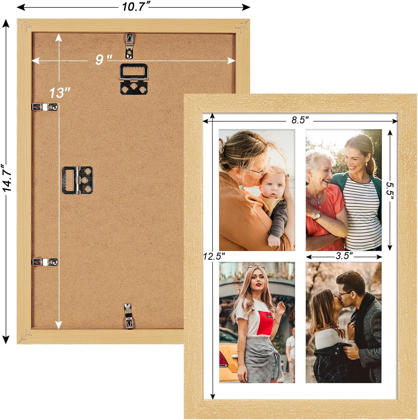 9x13 Collage frame with 4 Openings 4X6 Pictures, Multiple Picture Frame with Mat, Wall or Tabletop Decor, Natural Wood Grain (1 Pack) - Image 4