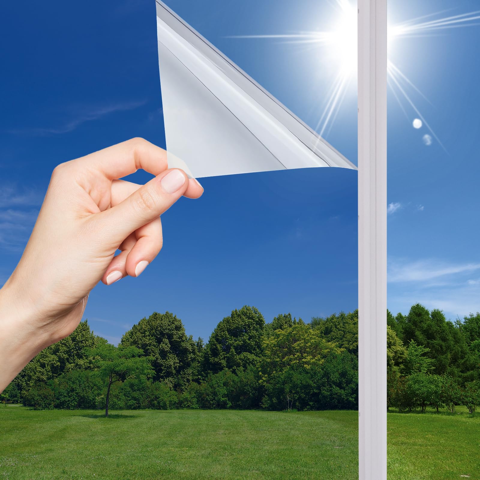 Lmlpt One Way Window Film Daytime Privacy Mirror Window Insulation Film Sun Blocking Window Tinting Film for Home Living-Room Office, Diamond Silver, 35.4 Inch X 9.8 Feet 2- pack