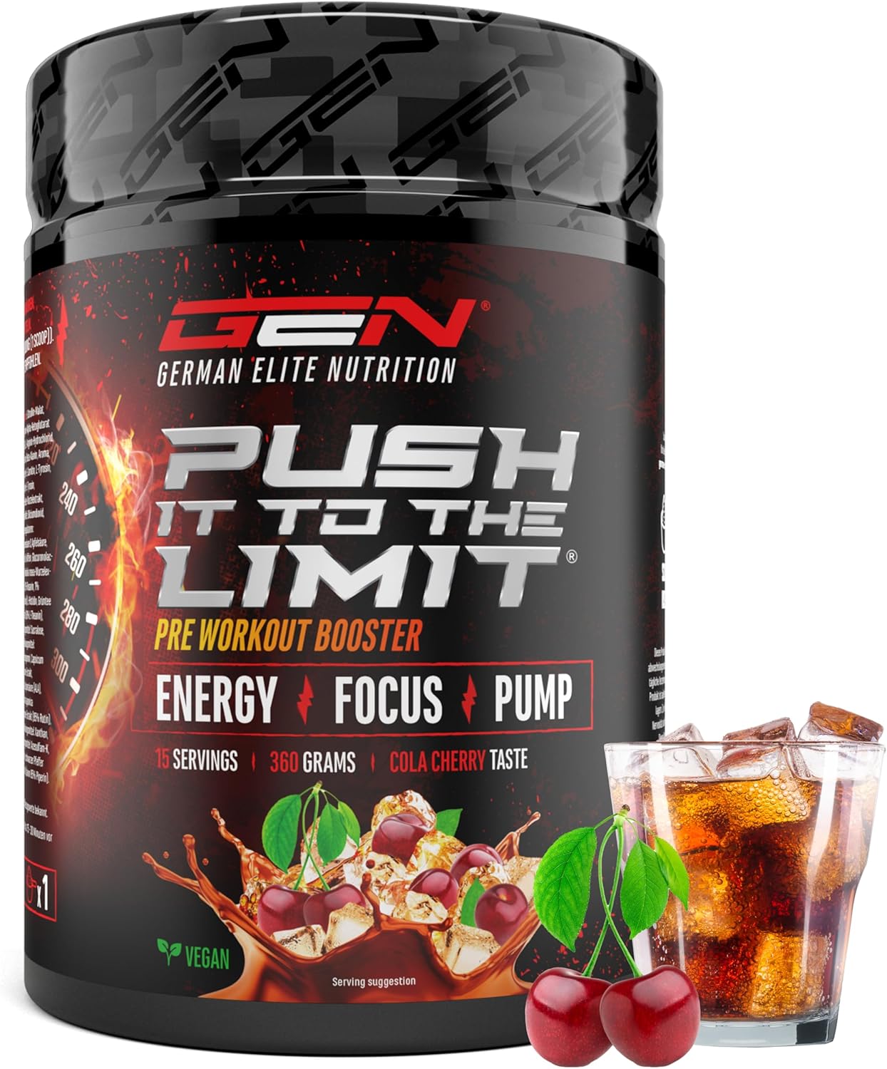 Push it to the Limit – Pre Workout met L-Arginine + Citrulline + L-Tyrosine + L-Theanine + L-Carnitine + AAKG + Taurine + Rhodiola Rozenwortel + Cafeïne – Hoge Dosis – 360g – Cola Kers Push it to the Limit – Pre Workout met L-Arginine + Citrulline + L-Tyrosine + L-Theanine + L-Carnitine + AAKG + Taurine + Rhodiola Rozenwortel + Cafeïne – Hoge Dosis – 360g – Cola Kers