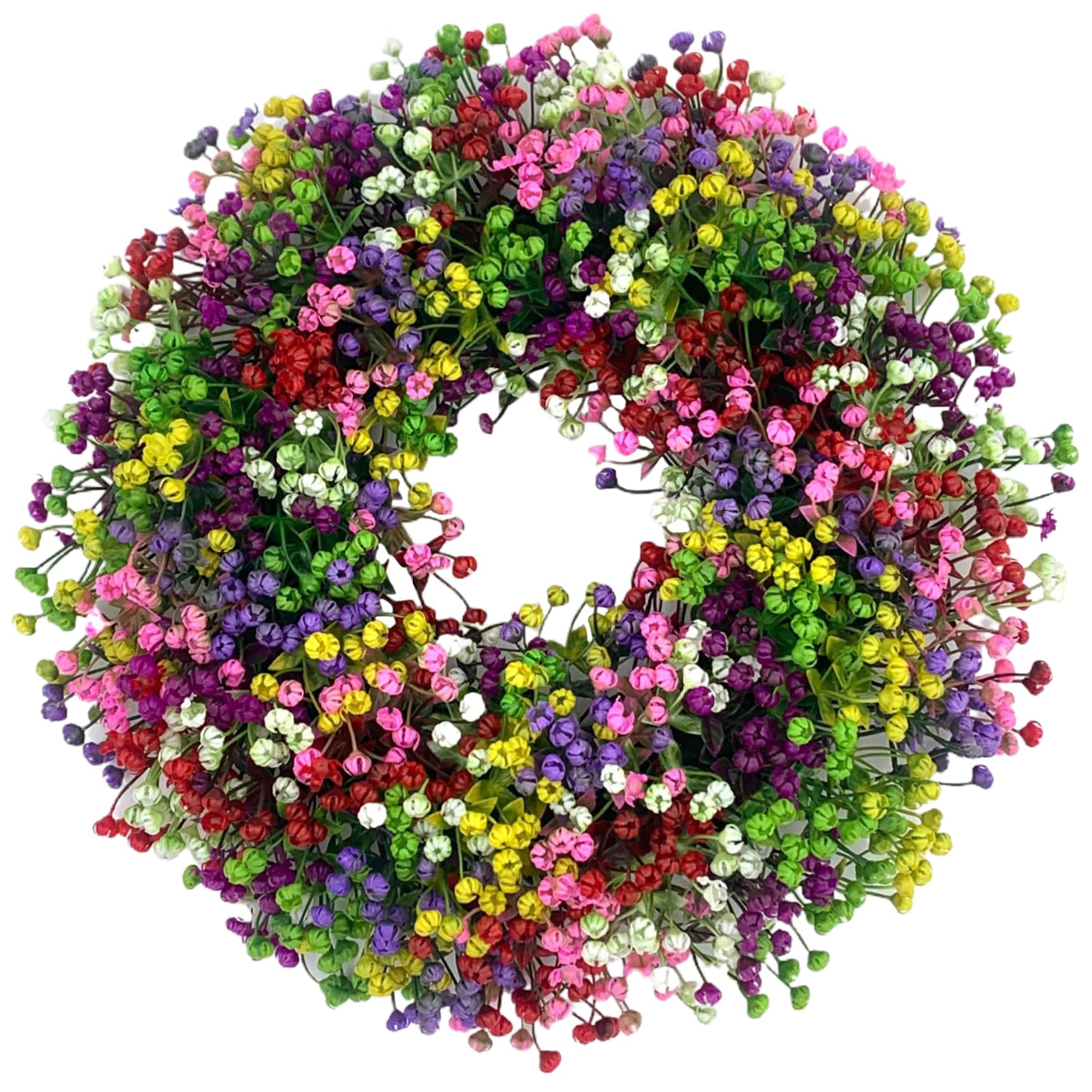 Takingup 16 Inch Gypsophila Spring Door Wreath, Artificial Plastic Front Door Wreath for Spring Summer Easter Home Wall Decor