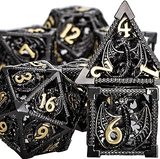 ORIFANTOU 7 PCs Metal DND Dice Set with Gift Box, Role Playing Dice Hollow Polyhedral Dice Set D&D Dice Set for Dungeons and Dragons Warhammer Pathfinder RPG, D and D Dice Set D20 D12 D10 D8 D6 D4