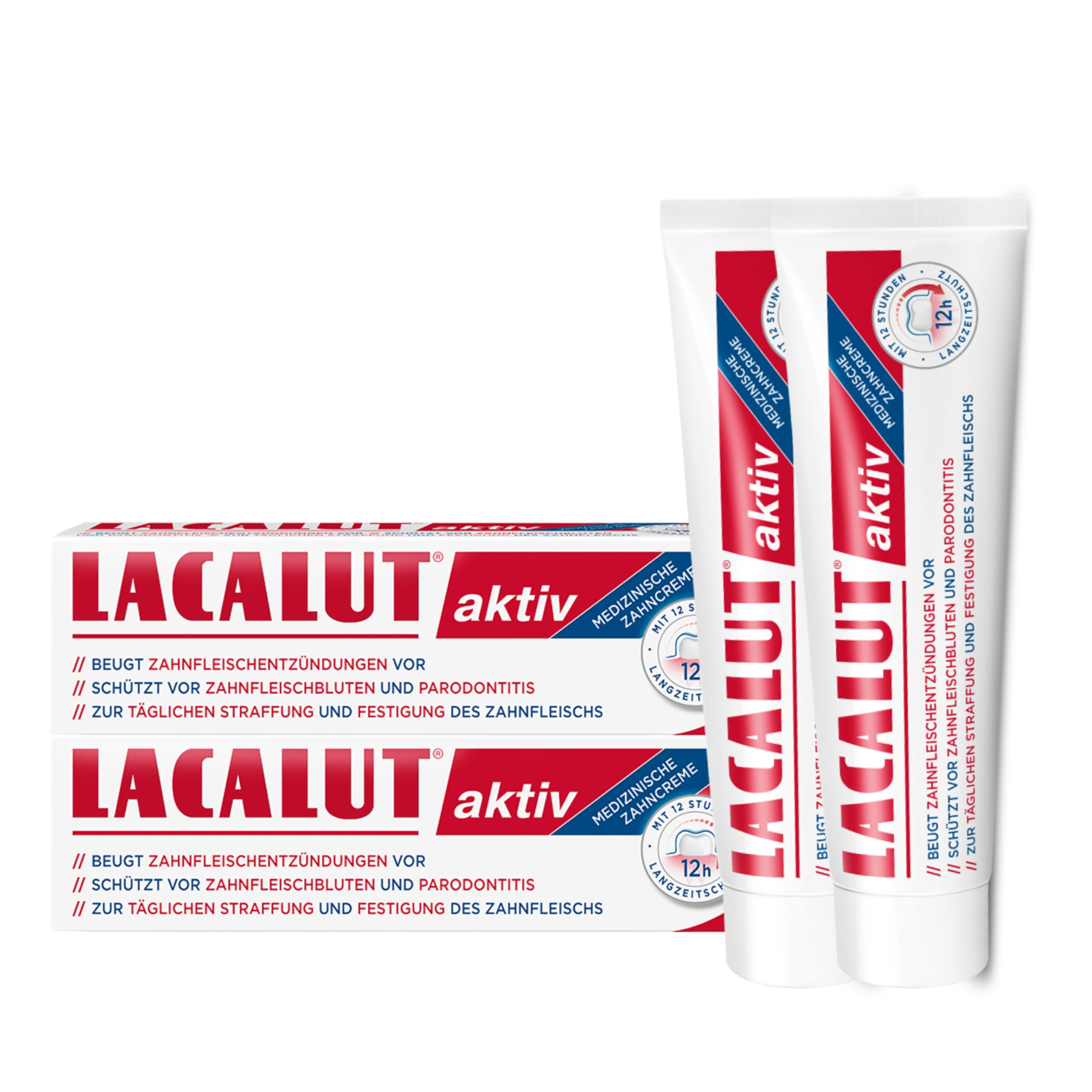 Lacalut aktiv Doppelpack 2 x 75ml, Zahnpasta, sofort spürbare Straffung und Festigung des Zahnfleischs, effektive Zahnpflege & Zahnfleischpflege