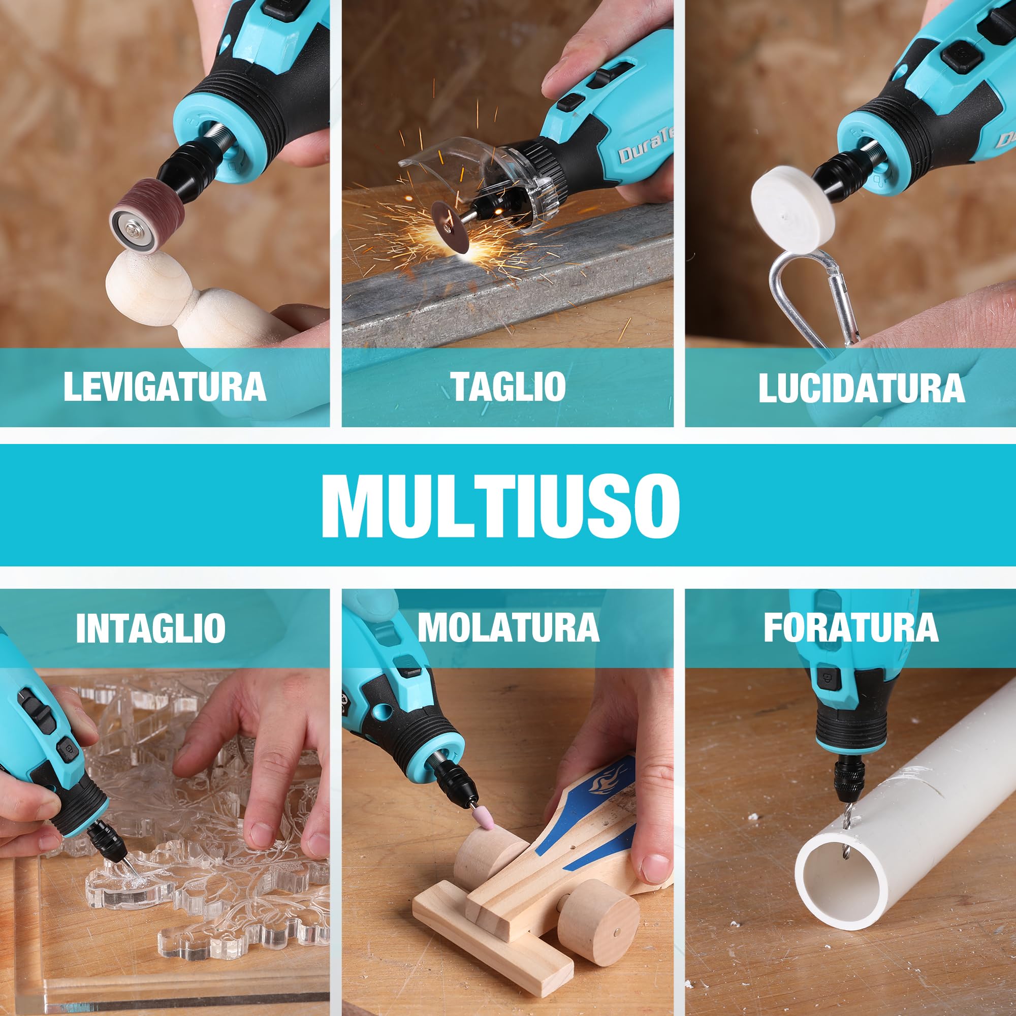 DURATECH Strumento Multifunzione Ricaricabile 35.000 giri/min 7 Velocità con 118 Accessori