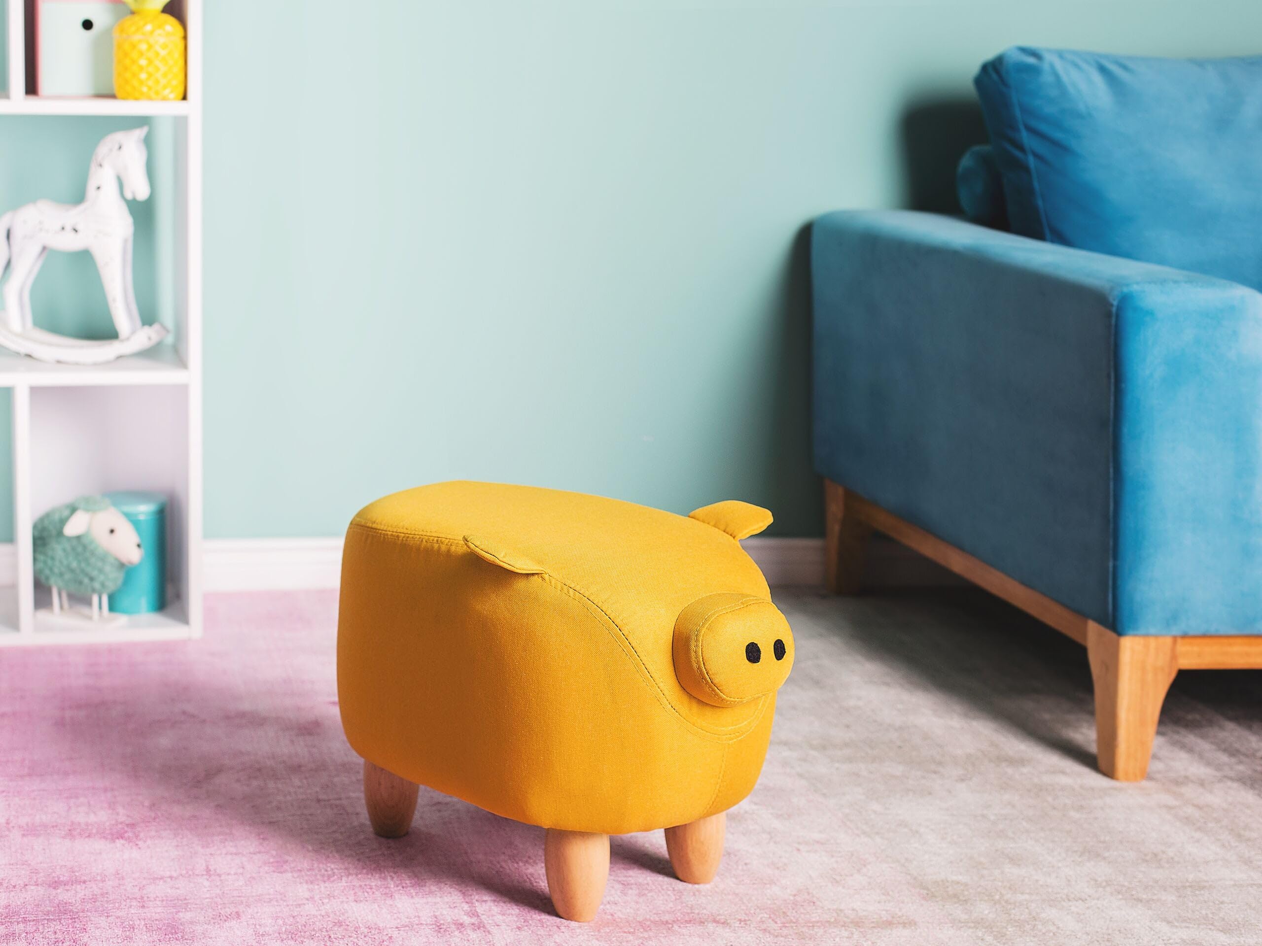 Beliani Verspielter Schweinchen-Hocker in Gelb Tierhocker für Kinder Piggy