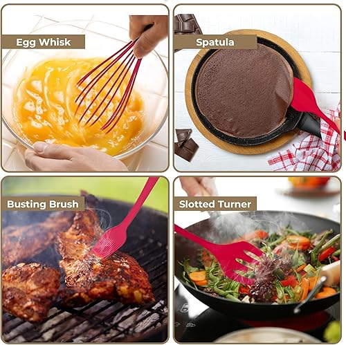 Miniatura 6 de Juego de utensilios de cocina de silicona, resistentes al calor, antiadherentes, sin BPA, aptos para lavavajillas, utensilios de cocina esenciales