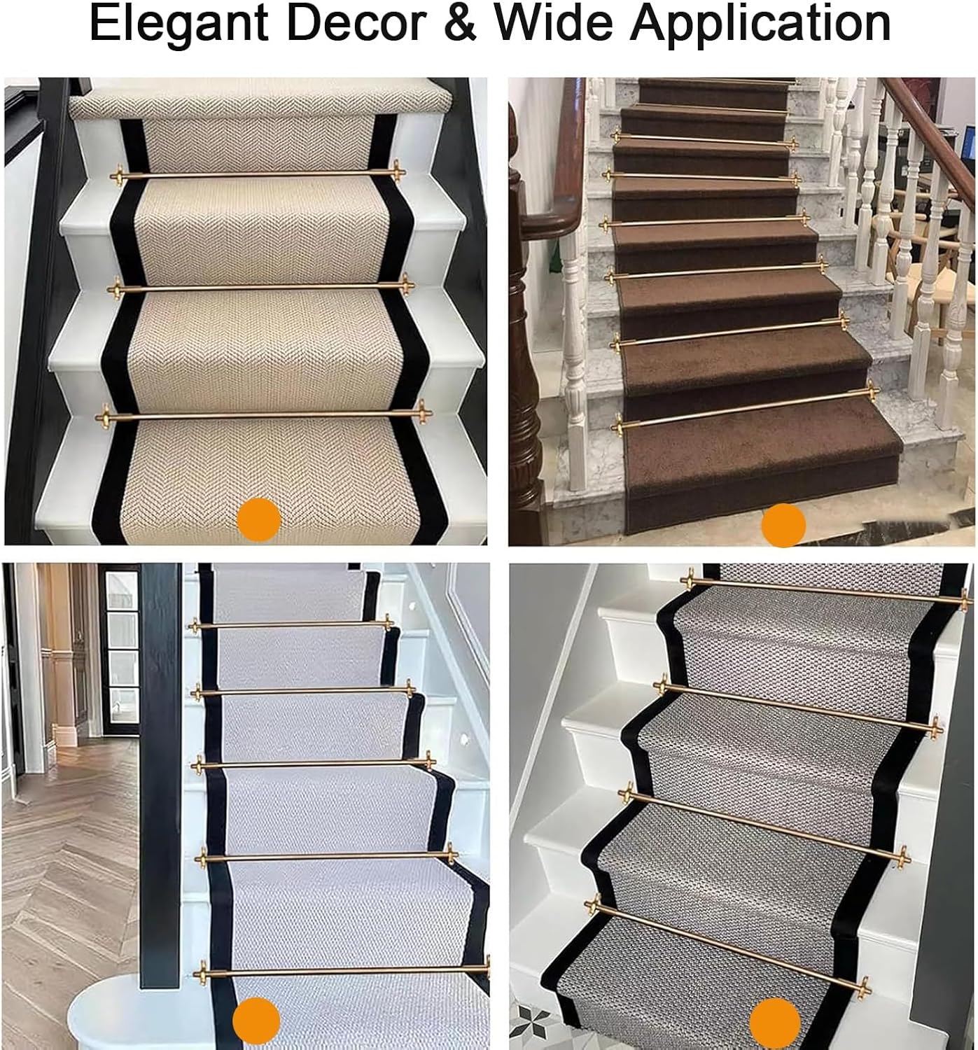 Brass Stair Rods for Carpe Runners, Decorative Rug with Finials, 28/30/36/39 Inch Indoor Hardware Gold Bright Tubular for(12pcs,32in)