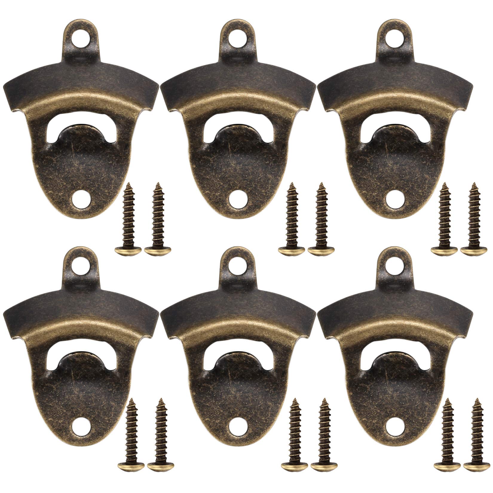 Wall Mounted Bottle Opener, 6 Pcs Beer Bottles Caps Opener Wall Mounted, Vintage Bronze Opener with 12 Pcs Matching Screws for Bars, Kitchen, Home Accessories