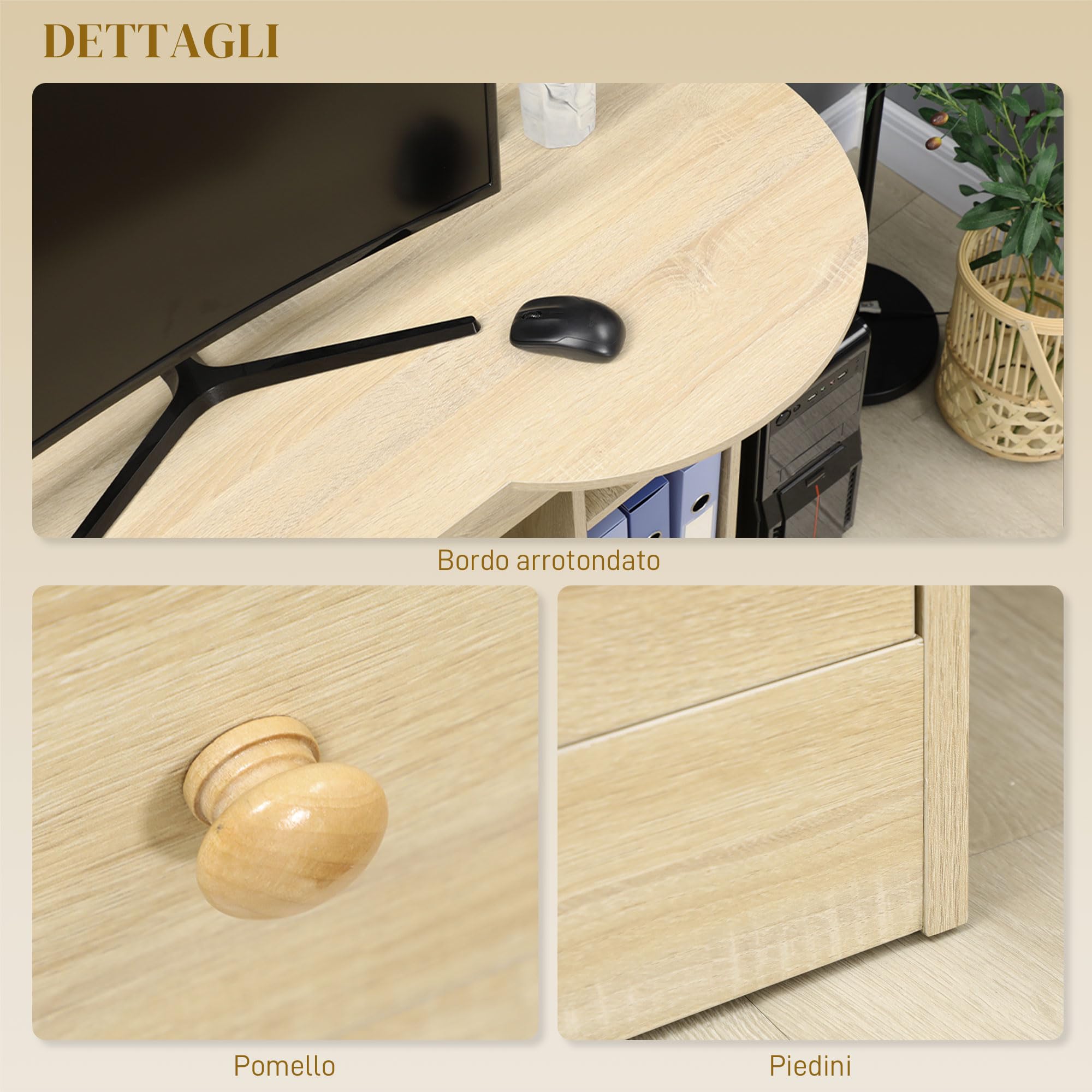 HOMCOM Scrivania PC per Ufficio con Scaffali 125x60x74cm Color Legno | Scrivania per Computer, Ripiano Testiera, 3 Cassetti in Legno