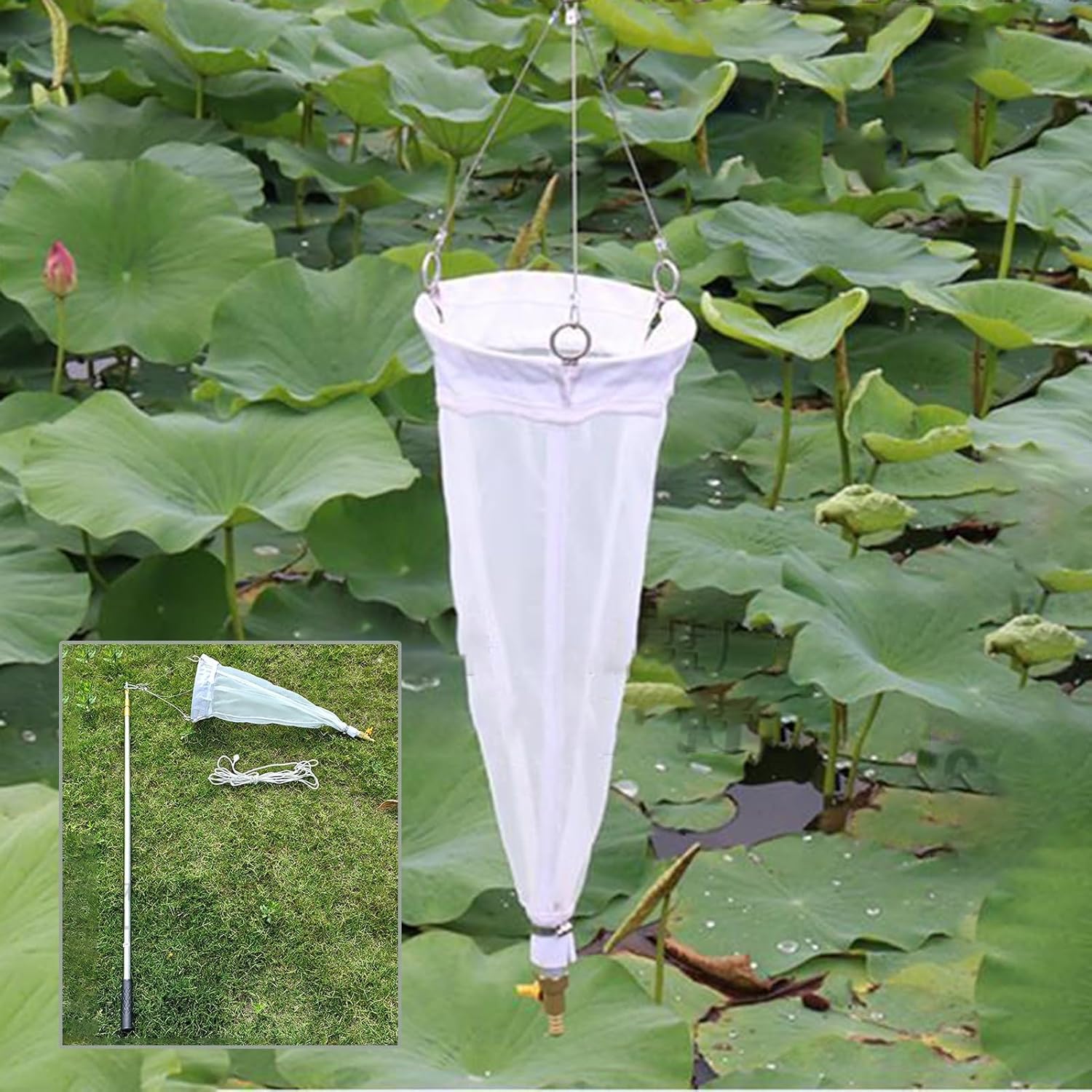 CMYUN 112μm / 64μm Plankton Collection Nylon Net, Fine Mesh Sampling Net with Retractable Pole, Plankton Sampler Tool for Garden Lake Pond Shallow Water(13# - 125Mesh)