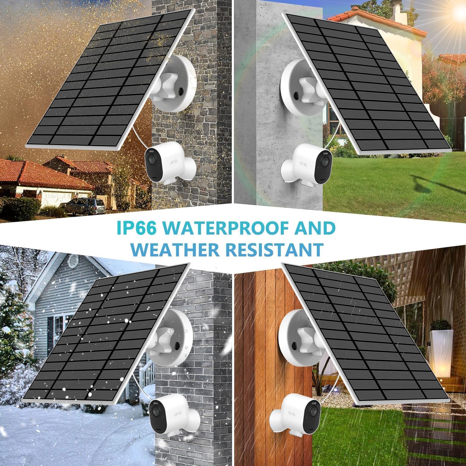 6W Solar Panel with Built-in Voltage Regulator PCB, Compatible with Arlo Pro 5S 2K, Pro 4, Pro 3, Floodlight, Ultra 2, Ultra, and Go 2 Cameras, IP66 Waterproof，13.2ft Charging Cable
