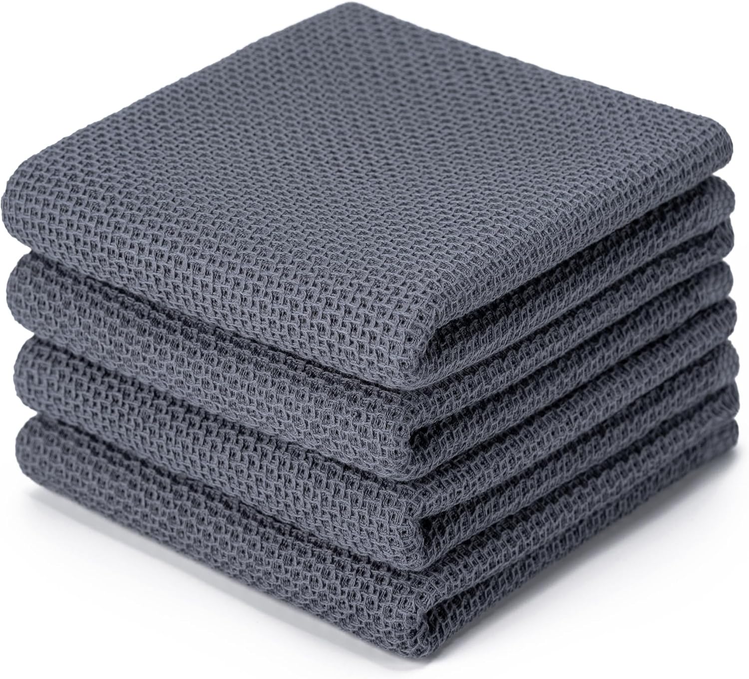 BOOMIBOO 4-Pack Dish Towels, 100% Cotton Waffle Weave, Ultra Soft Absorbent, Quick Drying, Grey, 13x28 Inches