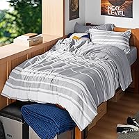 Vista 12 de BEDSURE - Juego de edredón de 7 piezas, ropa de cama a rayas verde salvia para todas las estaciones, reversible, teñido catiónico, juego de ropa