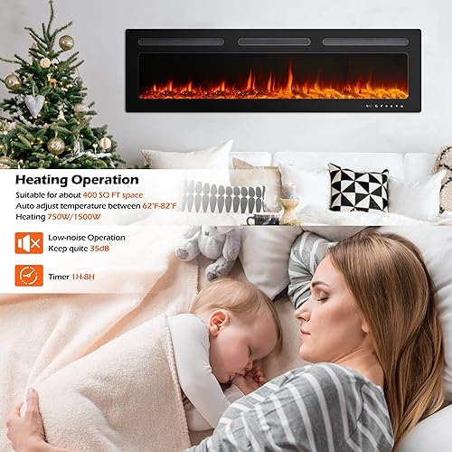 Miniatura 5 de Haddockway Chimenea eléctrica de 68 pulgadas montada en la pared y empotrada con control remoto calentador de chimenea de pared ultrafino de 7501500