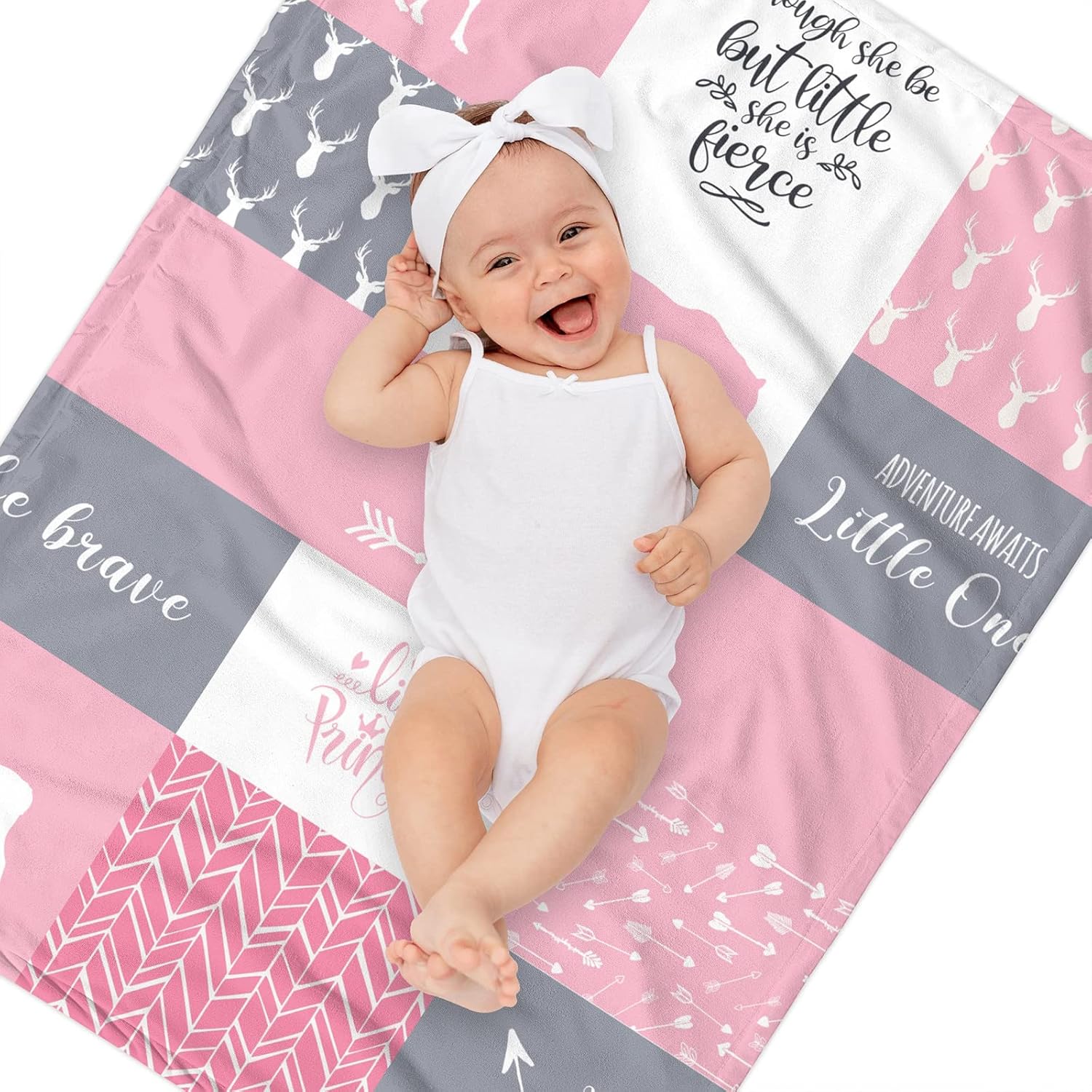Personalized Woodland Deer Moose Adventure Blanket for Baby Girl Kids, Custom Newborn Girl Gifts with Name, Newborn Baby Girls Blankets Custom, Deer Baby Blanket