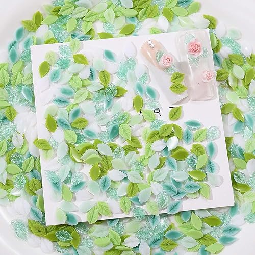 100pcs Spring Leaf Nail Rhinestone Charms, Resin Simulation Mini Leaf