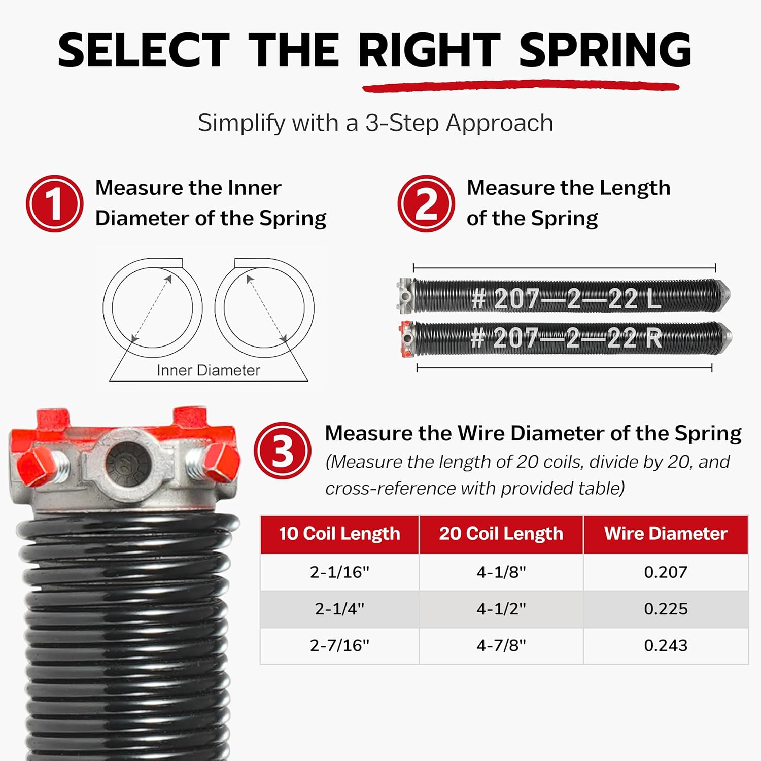 Pair of 2" Heavy Duty Garage Door Spring Replacement Set with Non-Slip Winding Bar & Gloves - Torsion Springs for Garage Door with Electrophoresis Black Coating, Minimum 20,000 Cycles (0.207x2''x22'')
