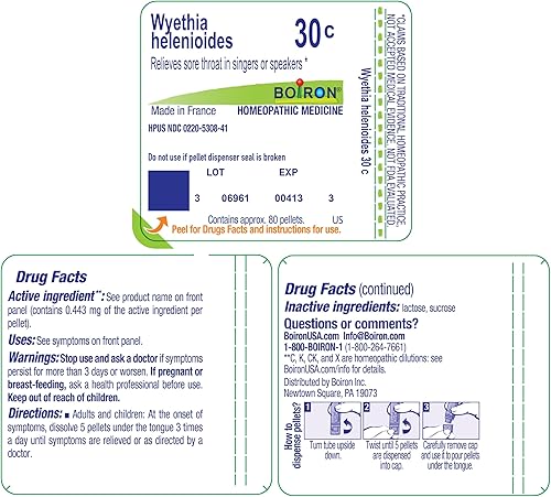 Miniatura 9 de Boiron Wyethia Helenioides 30C Md 80 pellets para el dolor de garganta en cantantes o altavoces