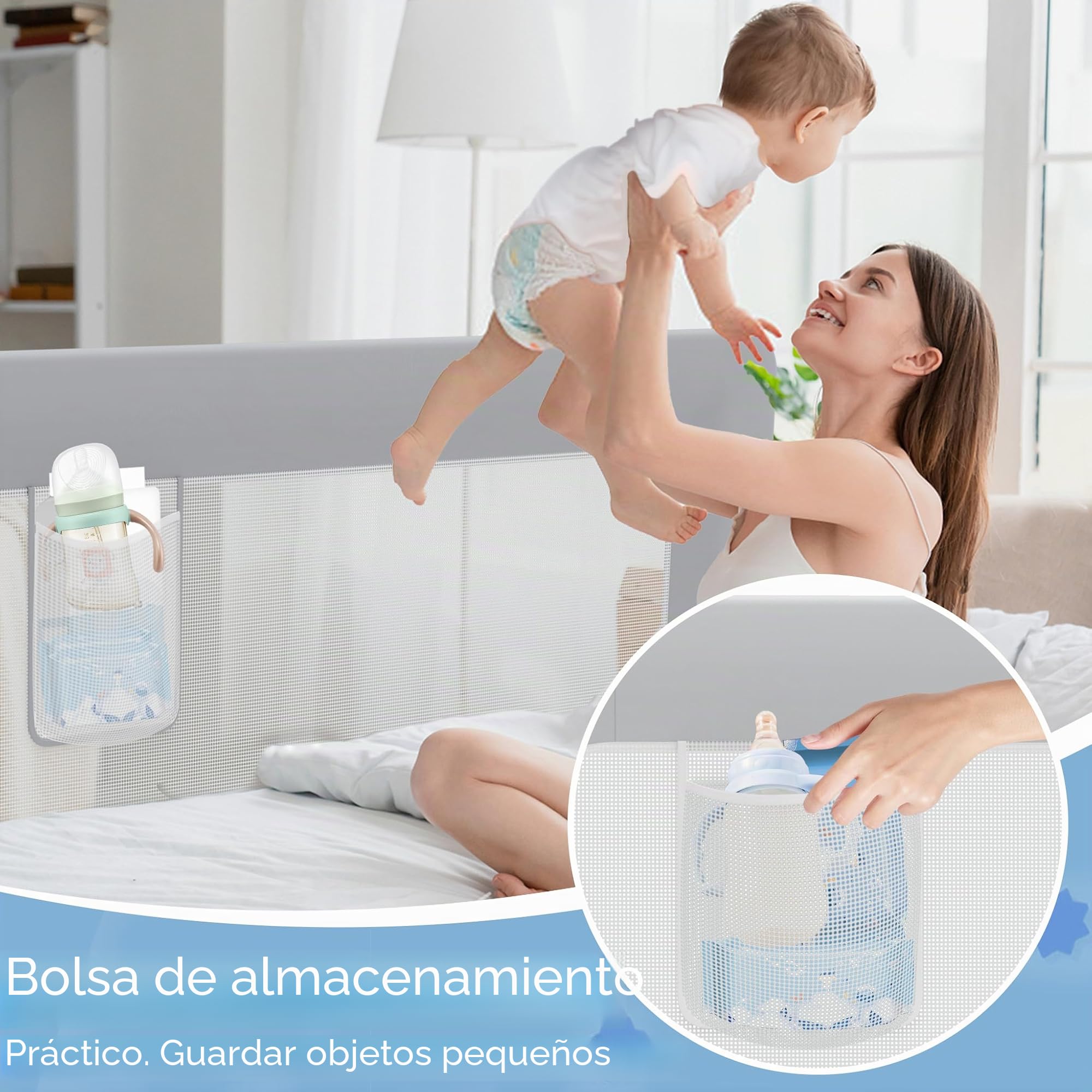FIVMEN Barrera de cama de 200 cm, protección contra caídas, altura ajustable, plegable 180 grados, para cuna y cama infantil, para camas de niños y padres, gris