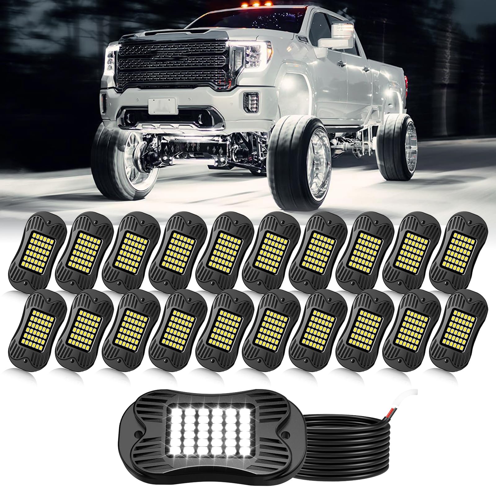 SHINIGHT 20 Pod White Rock Lights, 6000K Pure White,36 LED SMD Chips, IP68