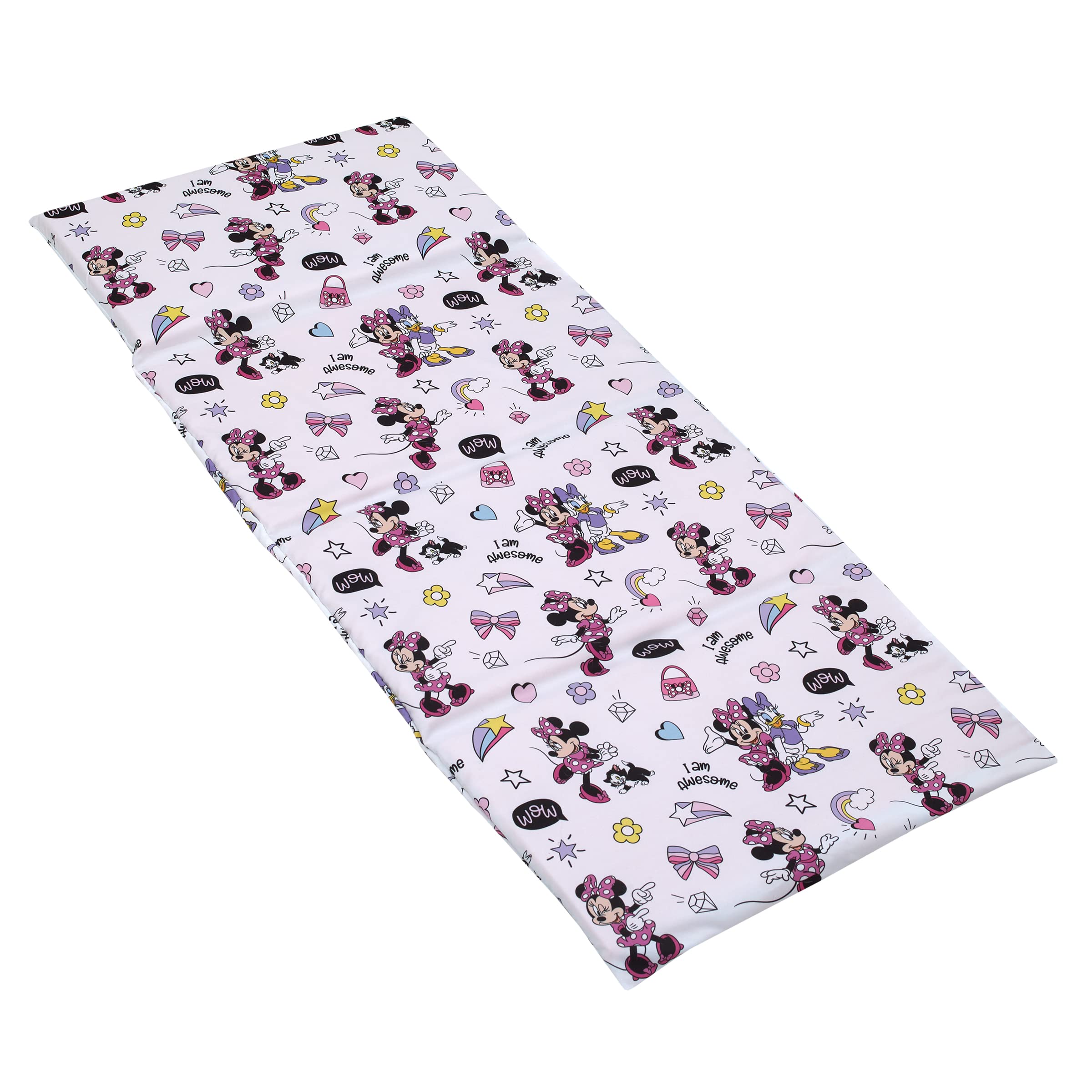 NoJo Disney Minnie Mouse I am Awesome Lavender, Pink and White, Daisy Duck Rainbow Hearts and Stars Preschool Nap Pad Sheet