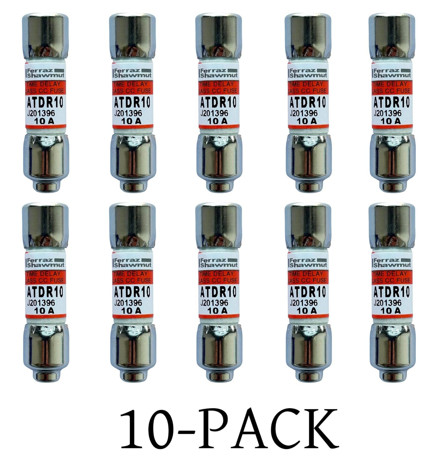 10-Pack New ATDR10 ATDR-10 ATDR-10A 600Vac Time Delay Class CC Fuse，ATDR-10A Cartridge Time-Delay Fuse