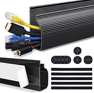 Cable Management Under Desk (31.5in J Channel 2x15.7in) Self Adhesive Cable Raceways Cable Channel, Easy to Install Cord Cover Cable Hider Desk Cord Organizer Electrical Cord Management Black