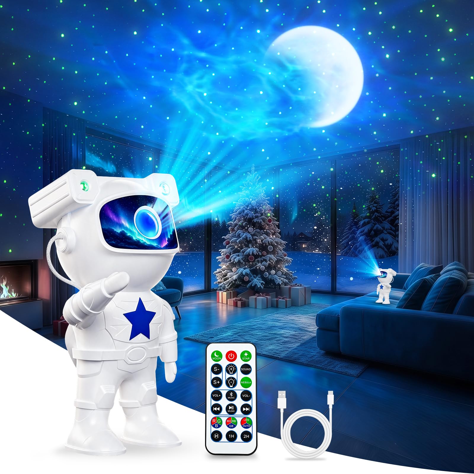 Yuinzin Proiettore Stelle Soffitto Astronauta, Proiettore Galassia Soffitto Bluetooth, 360° Rotazione Magnetica, Telecomando e Timer, Lampada Proiettore Cielo Stellato per Bambini e Adulti