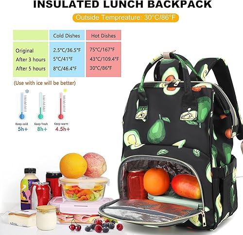 Miniatura 6 de Dezcrab Mochila de almuerzo para mujeres y niñas, mochila térmica térmica para laptop, mochila escolar, mochila para libros, mochila de trabajo para