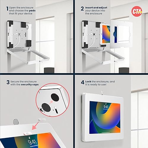 Miniatura 5 de Soporte de pared para iPad con bloqueo - CTA antirrobo pequeño con bloqueo para tableta con bloqueo de llave y enrutamiento de cable interior para