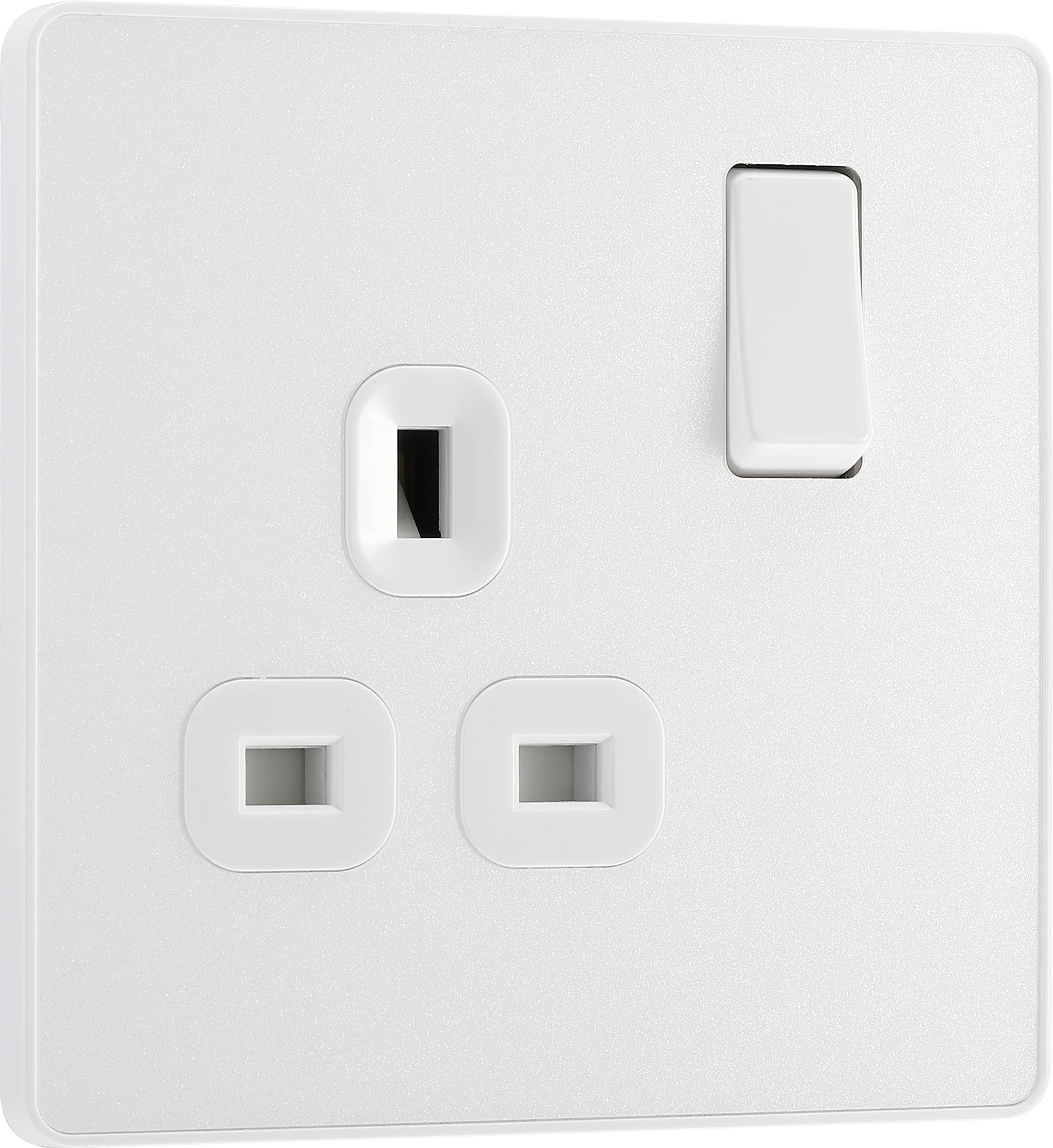 British General BG Electricals Evolve Single Switched Power Socket, 13A, Pearlescent White
