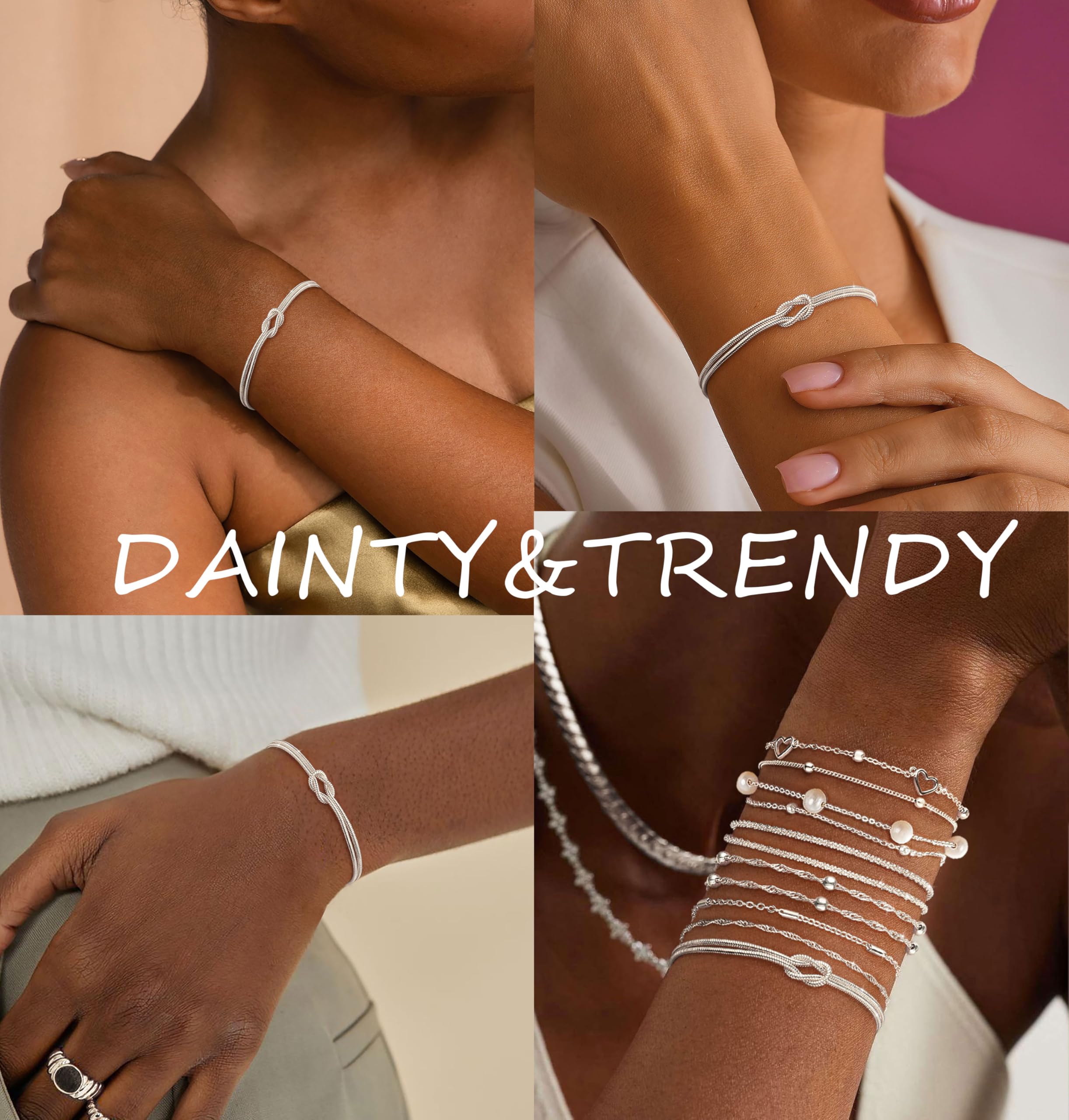 KOHOTA Silver Gold Bracelets for Women Trendy 14K Gold Plated Bracelet for Women Non Tarnish Dainty Stackable Layered Chain Heart Pearl Knot Beaded Bracelets Stack Set Charm Mothers Day Jewelry Gifts