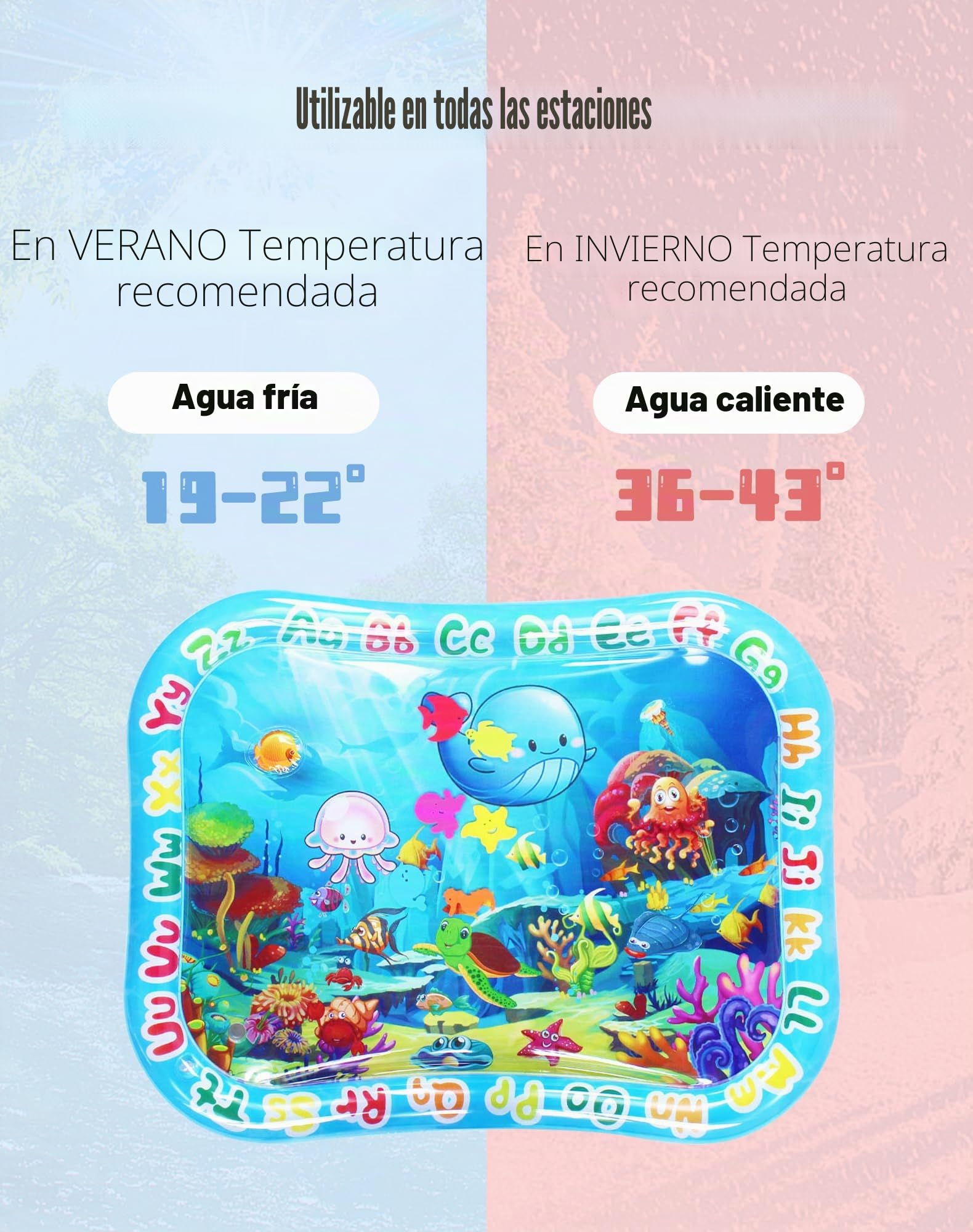 LAOYE Alfombra de Agua Grande XXL para Bebé, Alfombra Bebe Acolchada Juego Acuático para Bebés de 3 6 9 12 Meses, Tummy Time Tapete de Actividades Bebe, Alfombra Sensorial Bebe, Tapete Bebe 95x76cm