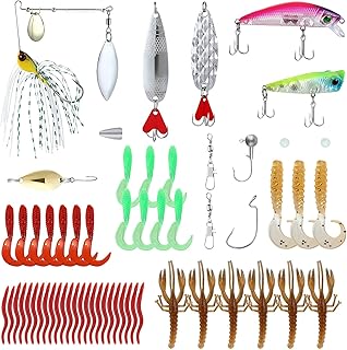Naler 60pcs Fishing Lure Kit, Ice Fishing Bait Lures Hook Fishing Tackle Sharp Hooks Accessories Set Topwater Fishing Bait Kit Lifelike Fishing Hooks Tackle for Saltwater Freshwater Pike Carp Bass