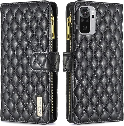 XYX Wallet Case Compatible with Xiaomi Redmi Note 10s, Luxury Durable PU Leather Zipper Flip with Wrist Strap Magnetic Closure Kickstand Protective