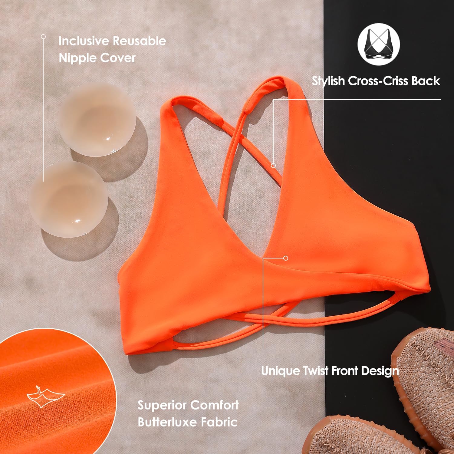 VANTONIA Womens Butterluxe Sports Bras Strappy Criss-Cross Back Twist Front Sports Bra Backless Workout Bra-Lily Bra - Image 6