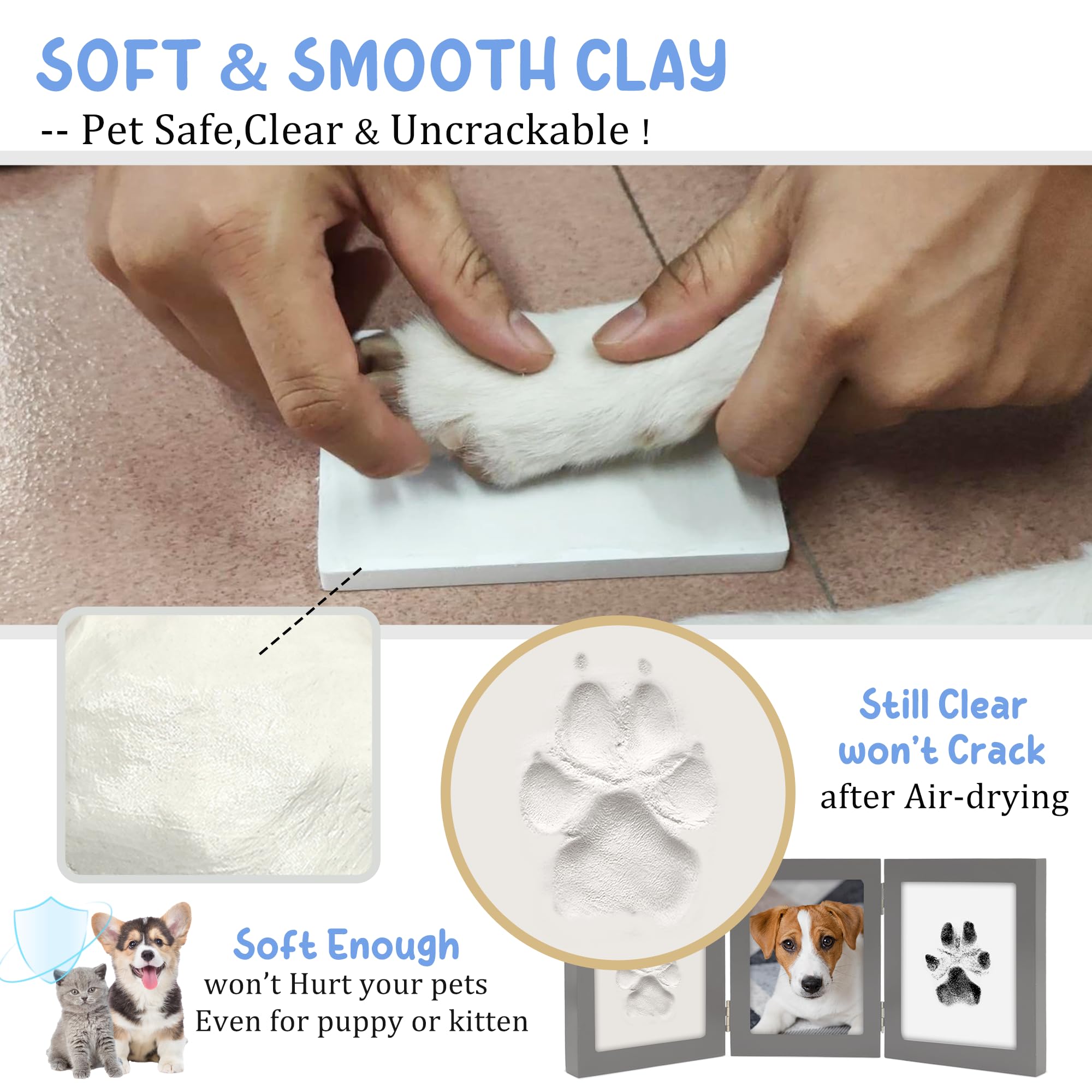 MYPAWLETS Kit de Huellas de Patas, Marco de Tinta y Arcilla para Huellas de