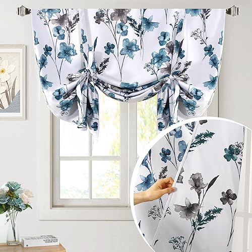 Vista 14 de H.VERSAILTEX Cattleya - Cortinas reversibles con estampado floral y bolsillo para barra para ventana pequeña, reversible en azul/oliva, 42 pulgadas