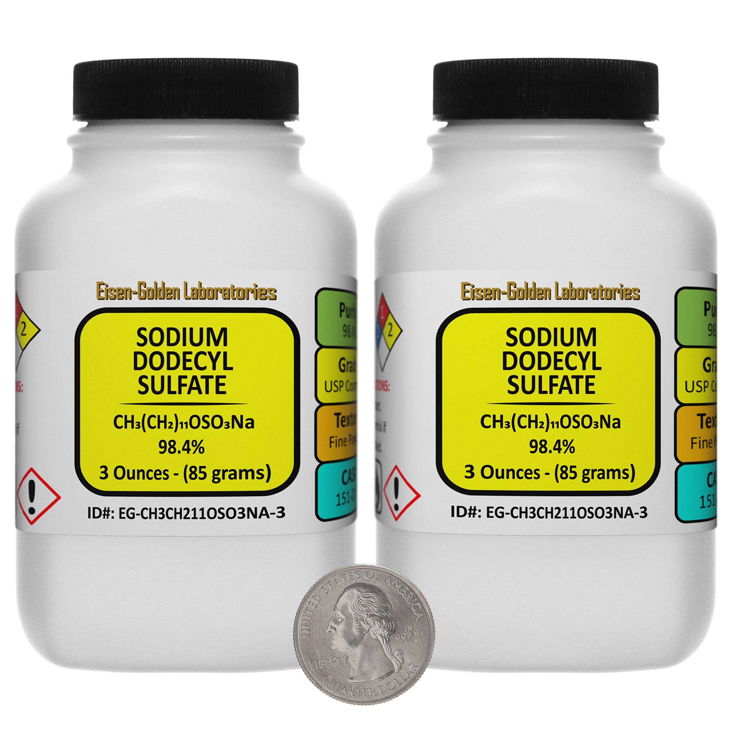 Sodium Dodecyl Sulfate [CH3(CH2) 11OSO3Na] 98.4% USP Cosmetic Grade Powder 6 Oz in Two Bottles
