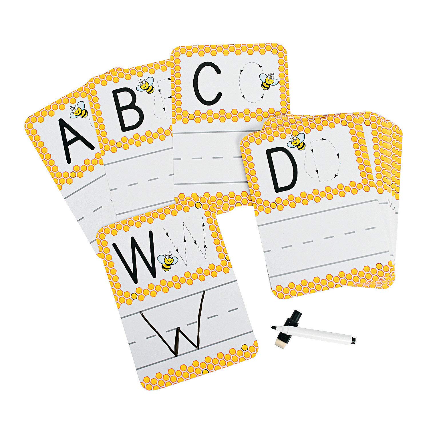 Fun Express Busy Bee Dry Erase Alphabet Cards for Kids 5" x 7" - Educational Write & Wipe Letter Cards for Learning Activities and Fun - 27 Pieces
