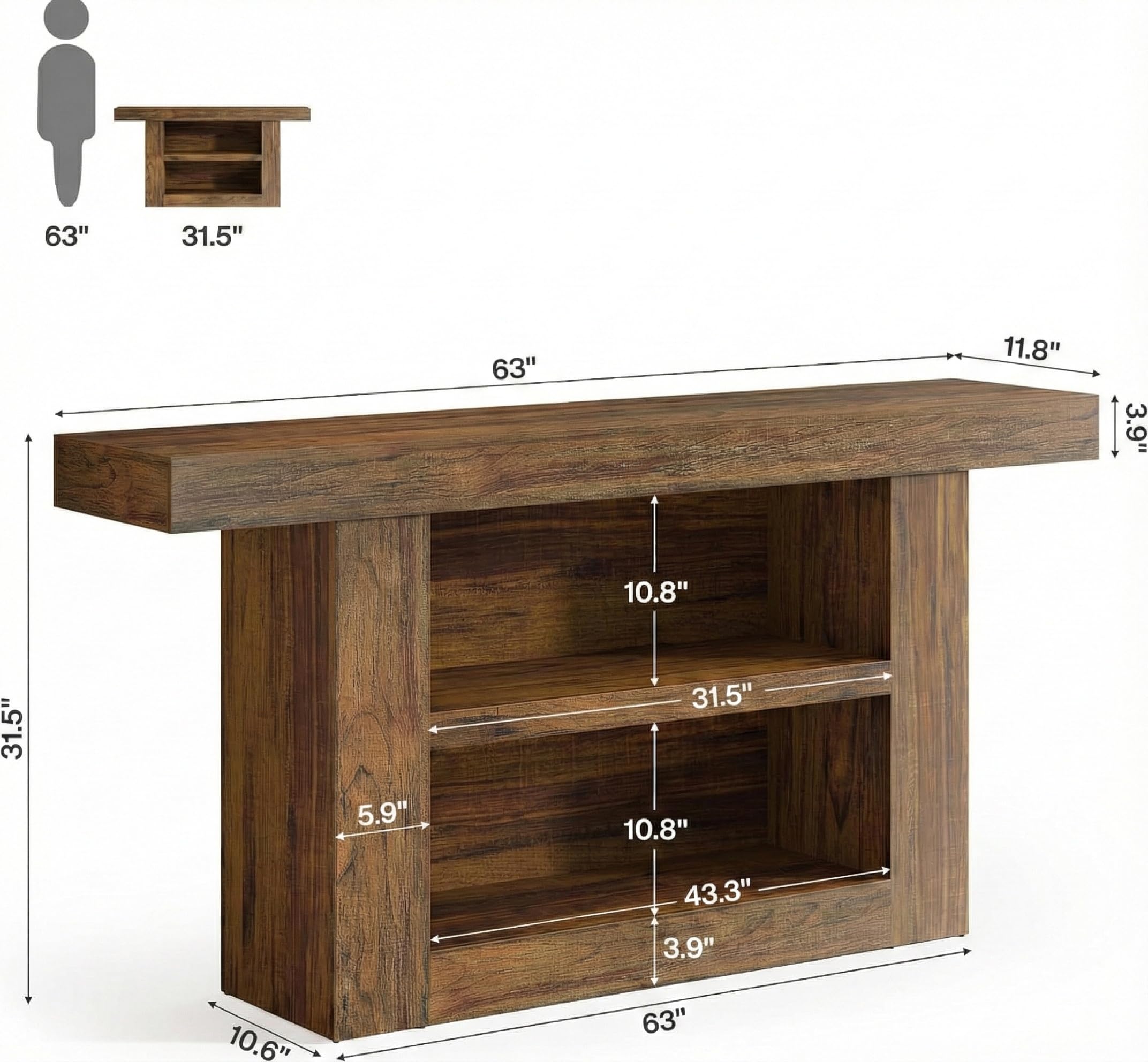 Lailang 160cm Mesa de Entrada, Mueble Pasillo Estrecho, Recibidor Entrada con Estante, Consola Recibidor Madera, Muebles Auxiliares de Salon, Recibidores Modernos, 160 x 8 x 20 cm, Brown